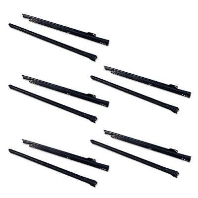 Image of Emuca drawer runners 550mm (21,6 inch) with partial extension in black colour, set of 5 sliders for
