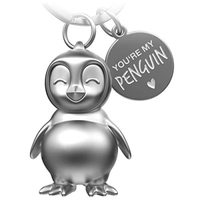 Image of FABACH Frosty Penguin Keyring Lucky Charm Gifts Girlfriend or Boyfriend Partner Gift Love for Birthday, Anniversary Engraving You&#039;re My Penguin, Silver (matte), standard size,