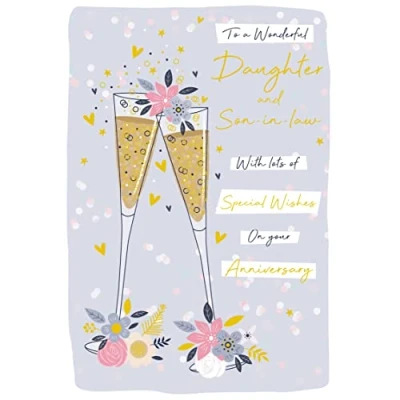 Image of Daughter &amp; Son in law Anniversary Card Champagne Foil Finish Lovely Verse