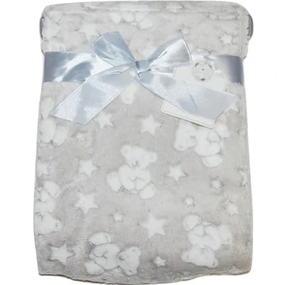 Image of KAV Baby Boy Girl Soft Fleece Wrap Blanket Adorable Teddy Pattern 75x100cm for Pram, Cot, Crib, Moses Basket Super &amp; Lightweight Newborn Babies (Grey)