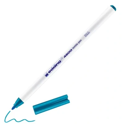 Image of edding 4600 textile pen orient blue 1 round nib mm permanent fabric pens for drawing on textiles, wash resistant up to 60 C