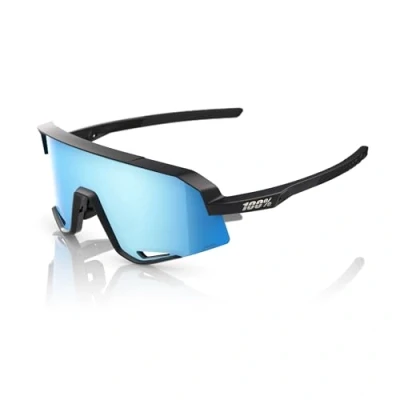 Image of 100% SLENDALE Sunglasses for Outdoor Sports Comfortable &amp; Durable with Secure Fit Lightweight Shatterproof Matte Black, HiPER Blue Multilayer Mirror