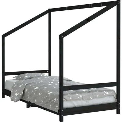 Image of vidaXL Kids Bed Frame Black 90x190 cm Solid Wood Pine