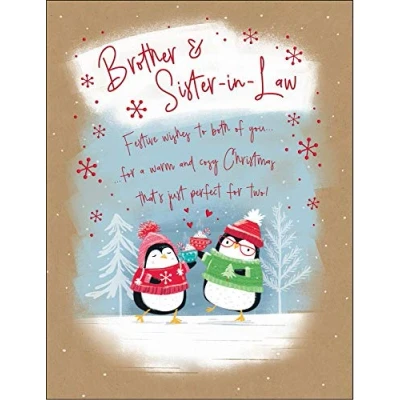 Image of Piccadilly Greetings Character Christmas Card Brother &amp; Sister in Law 8 x 6 inches