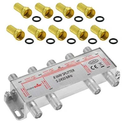 Image of Poppstar satellite distributor 8 way (analog/digital capable), 100dB, 5 2500 MHz, incl. F plug