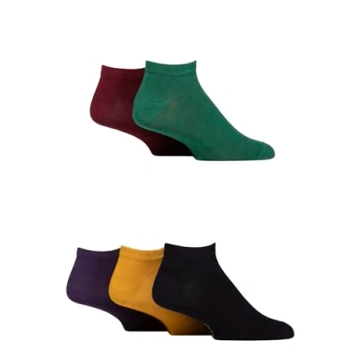 Image of Mens 5 Pair SOCKSHOP Bamboo Striped and Plain Trainer Socks Royal 7 11