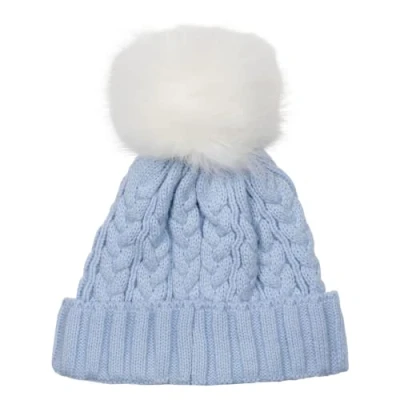 Image of Baby Knitted Hat, Boys &amp; Girls Winter Wooly Hat with Pom Pom, Cable Knit Beanie, Blue, 0 3 Months