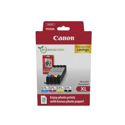 Image of Canon CLI 571 XL C M Y BK Pack of 4 cartridges (Black Cyan Magenta Yellow XL) Genuine (Recycled Cardboard Multipack)