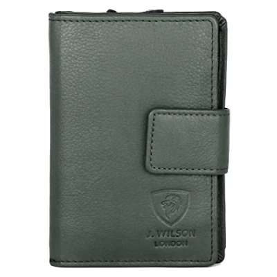 Image of J. Wilson London Ladies RFID Safe Designer Leather Purse Card Women Wallet Zip Pocket Boxed