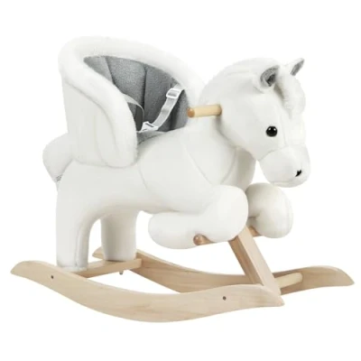 Image of WOLTU Baby Rocking Horse Wooden Toddler Rocker Kid Toy Ride on Toys Infant Animal for 1/2/ 3 Years Old Present Birthday Christmas, White and Gray with Seatbelt, KSF001whigry