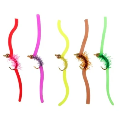 Image of 5 Pieces San Juan Squirmy Wormy Trout Worm Fly Assortment Fishing Flies Pack 2, Set B