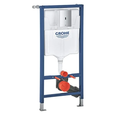 Image of GROHE 3 in 1 Set for WC Solido Installation System Wall Hung Toilet (Frame 1.13m, Tectron BAU E Infra Red Flush Plate Chrome, Battery Powered, Flushing Cistern 6l 9l, Brackets), 39883000