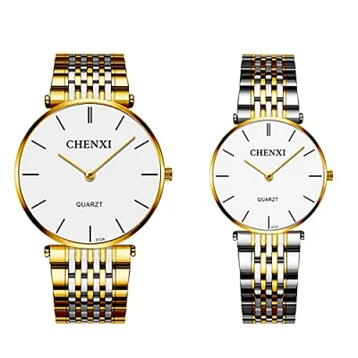 Image of JewelryWe His and Hers Couple Watches Set Simple Business Men Women Matching Watch Pair Analog Quartz Wristwatch, for Anniversary, Wedding, Valentine