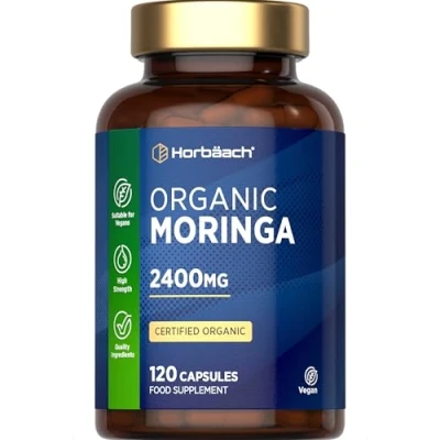 Image of Moringa Capsules 2400mg High Strength Leaves 120 Vegan Powder Horbaach