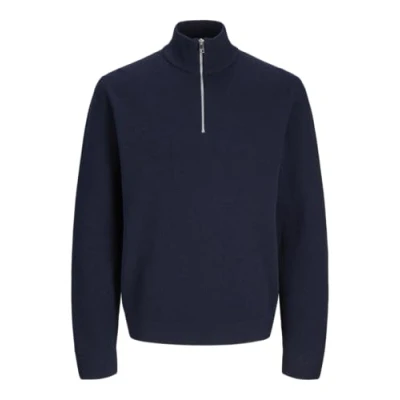 Image of JACK &amp; JONES Men&#039;s Jprblamilano Stitch Knit Half Zip Sn Jumper, Naval Academy/Detail: Melange, M