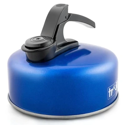 Image of Trail 1L Whistling Kettle, Lightweight Durable Aluminium, Rust Resistant, Easy Pour Whistle Spout, Heat Resistant Handle, Fast Boil Stove Top Travel Outdoor Hiking Backpacking, 0.2kg (Blue)
