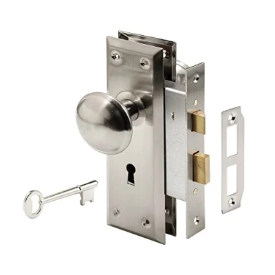 Image of Prime Line Products E 2330 Keyed Mortise Lock Set, Satin Nickel Finish