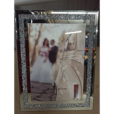 Image of DEENZ Crushed Crystals Photo Frame Silver Mirrored Jewel Crystal Diamante Picture (A4)