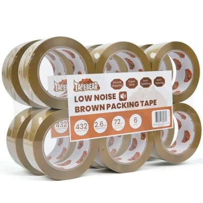 Image of TAPEBEAR Packing Tape Brown Parcel with Low Noise, Heavy Duty 48mm x 66m, 12Rolls for Boxes, Secure Sticky Sealing Packaging Moving House