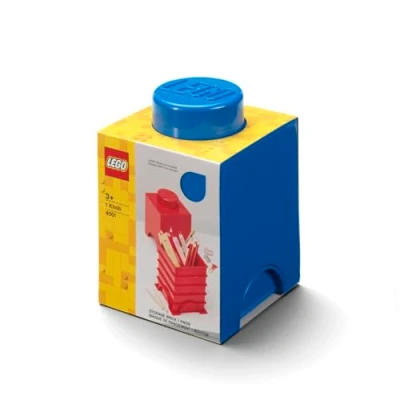Image of LEGO Storage Brick 1 Knob Round Blue, Stackable Box, 950 ml, Ø123x183 mm, Box with Lid, Desk for Kids &amp; Adults, Home Decor