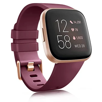 Image of Zoye Silicone Straps Compatible with Fitbit Versa 2 Strap/ Strap/Versa Lite SE Strap, Classic Soft Replacement Sport Wristbands Accessories for Women Men (Z Wine Red, S 5.5 7.1 inch)