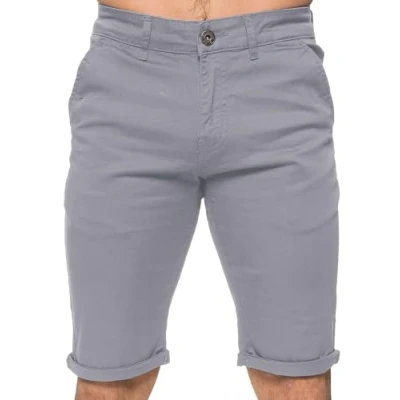 Image of 989Zé ENZO Mens Slim Fit Shorts Stretch Cotton Chino Casual Summer Smart Half Pants with Pockets (UK, Waist, 36, Regular, Light Grey)