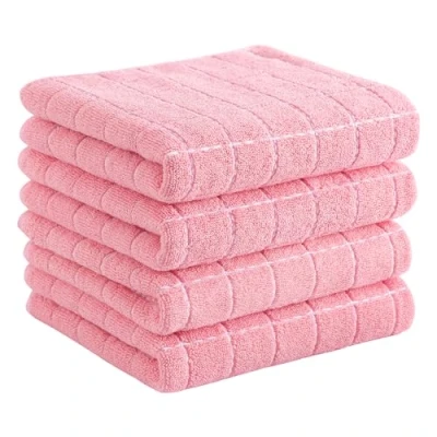 Image of Homaxy 100% Cotton Terry Kitchen Towels(Pink, 13 x 28 inches), Checkered Designed, Soft and Super Absorbent Dish Towels, 4 Pack