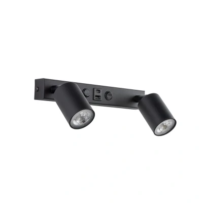 Image of Top Switched USB Twin Reading Wall Light Black 2xGU10
