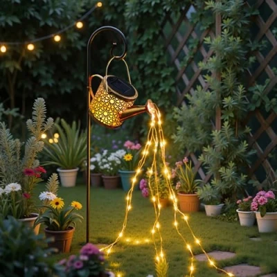Image of Solar Lights Outdoor Garden Ornaments,Led String Light Waterproof Metal Hanging Watering Can Lantern for Patio Yard Pathway Decoration,Gardening Gifts Mom Grandma Women Birthday