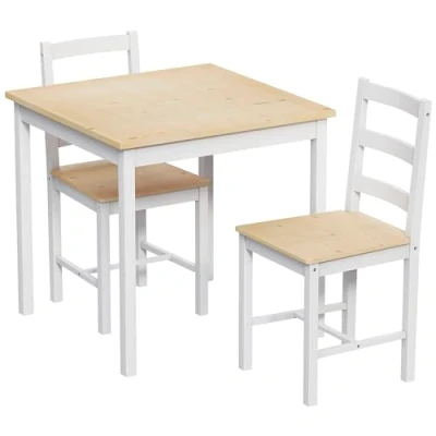 Image of Vida Designs Yorkshire Dining Table and Chairs Set Kitchen Home Furniture (White &amp; Pine, 2 Seater)