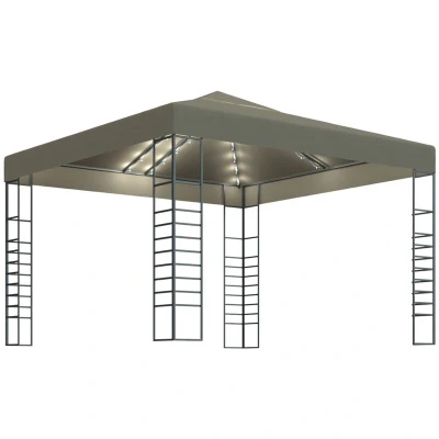 Image of vidaXL Gazebo with Double Roof&amp;LED String Lights 3x3x2.7 m Taupe