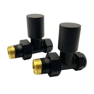 Image of Manissa Kirby Black Straight Towel Rail valves 1/2&quot; /15mm Radiator Solid Brass