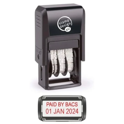 Image of Self Inking Changeable Date Stamp Paid by Bacs in Red Ink
