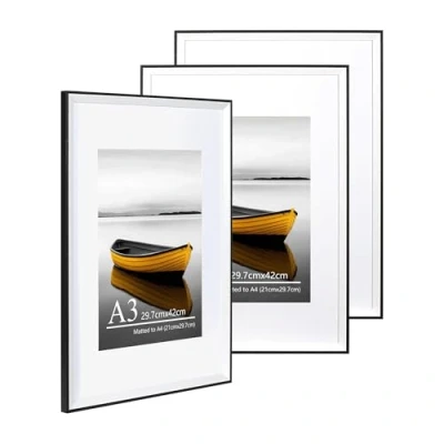 Image of Baoee A3 Black white Two Tone Picture frame with A4 Mount,Set of 3,photo acrylic glass, Frame,Poster Frame, certificate frame,Wall Mountable