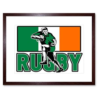 Image of Wee Blue Coo Painting Sport Ireland Rugby Football Flag Irish Player Framed Wall Art Print