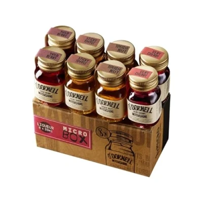 Image of O&#039;Donnell Moonshine 8er Micro Box &quot;Classics&quot; 8 x 20ml Natural Ingredients Vegan Premium Liqueur American Tradition 20 25% ABV 40 50 proof Gift Idea Shots
