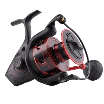 Image of PENN Battle III Spinning, Fishing Reel, Spinning Reels, Sea Inshore Fishing, Rugged, Saltwater Spin Reel for Lure and Bait Bass, Pollack, Cod, Mackerel, Wrasse, Unisex, Black Red, 8000HS