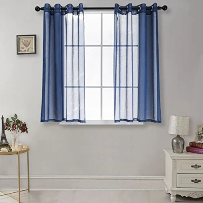 Image of CUCRAF Voile Curtains For Living Room, Transparent Net Eyelet Sheer Linen Look bedroom, Kidsroom, 55x54 Inch Drop,2 Panels, Blue