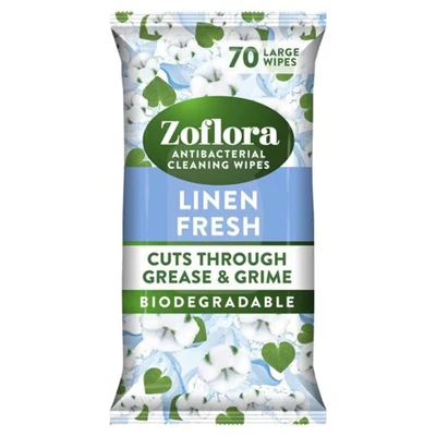 Image of Zoflora Linen Fresh Biodegradable Antibacterial Cleaning Wipes 70