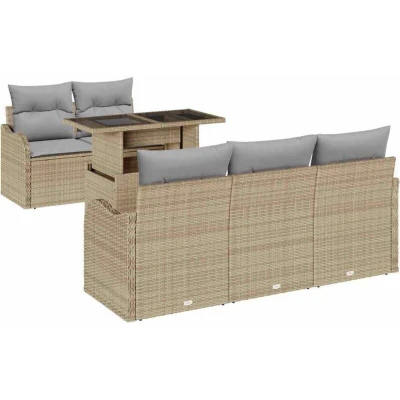 Image of vidaXL 6 Piece Garden Sofa Set with Cushions Beige Poly Rattan