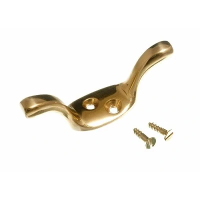 Image of CLEAT HOOK CURTAIN BLIND TIE BACK SOLID BRASS 63MM WITH SCREWS ( pack 4 )