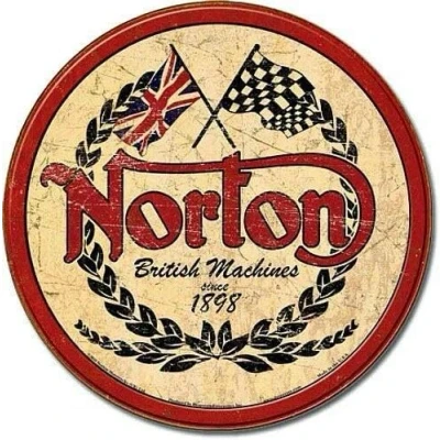 Image of Norton British Machines Motorcycle Round Tin Sign Nostalgic Metal Decor Square/Round 12x12 inch