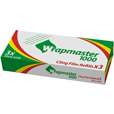 Image of Wrapmaster 1000 Cling Film Kitchen Wrap Multipurpose Plastic for Professional Catering 30cm x 100m 3 Rolls