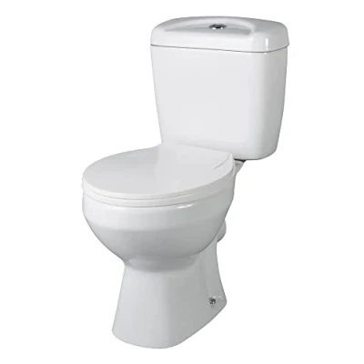 Image of VeeBath Prima Close Coupled Toilet, Ceramic Toilet Pan with Dual Flush Cistern, Soft Close, Quick Release Seat for Bathroom White, Round Shaped