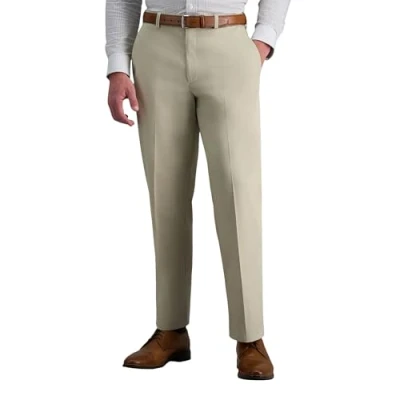 Image of Haggar mensHC10884Premium No Iron Classic Fit Expandable Waist Plain Front Casual Pants Beige 38W x 32L