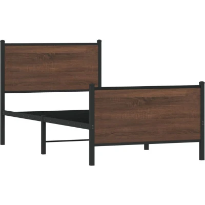 Image of vidaXL Metal Bed Frame without Mattress Brown Oak 107x203 cm