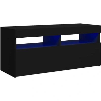 Image of vidaXL TV Cabinet with LED Lights Hifi Stand Entertainment Centre Modern Unit Desk Lowboard Bedroom Living Room Furniture Black