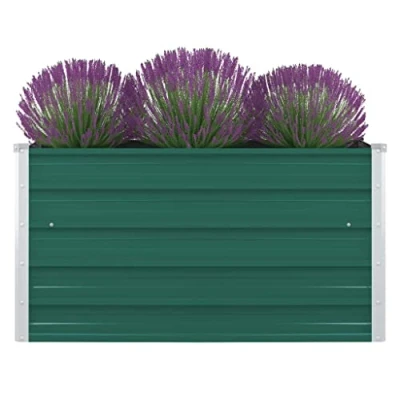 Image of vidaXL Raised Garden Bed, 100x100x45 cm Size, Square Galvanised Steel Construction, Green, Deep and Spacious Design, Easy Assembly, Indoor Outdoor Use, Sleek Safe