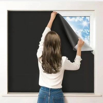 Image of Blackout Blinds, 420D Oxford Fabric 100% Curtain for Window, Portable Shades Film Bedroom, Cut to Any Size, Nursery Blinds Baby Travel Temporary, 200 x 145CM