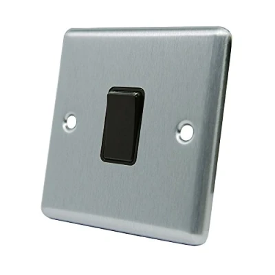 Image of AET CSC1GSWIBL Satin Chrome Classical Black Insert Plastic Rocker Switch 10 Amp Single 1 Gang 2 Way Light Switch, 240 V